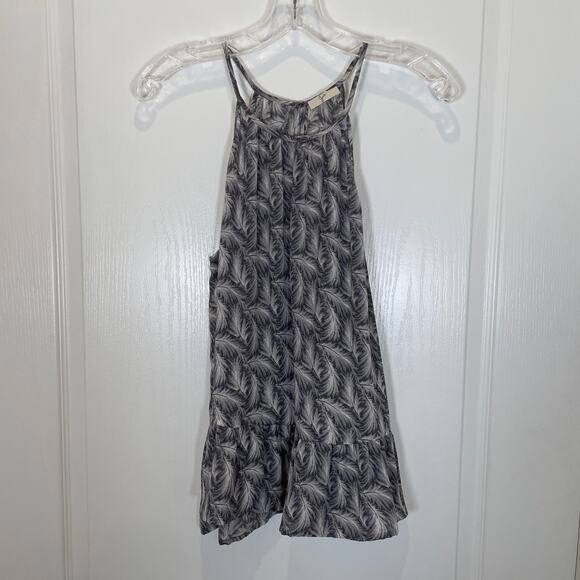 Joie Faustine Feathers Print High Neck Halter Tank Top Silk Gray White XS / S - Picture 2 of 5
